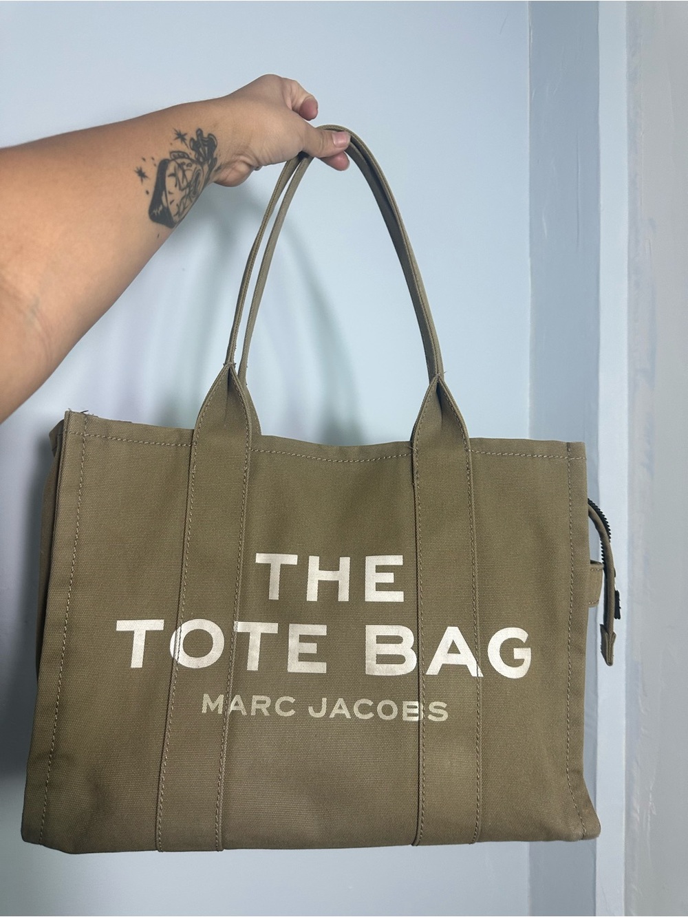 Marc Jacobs Olive Green Canvas Tote with White Logo